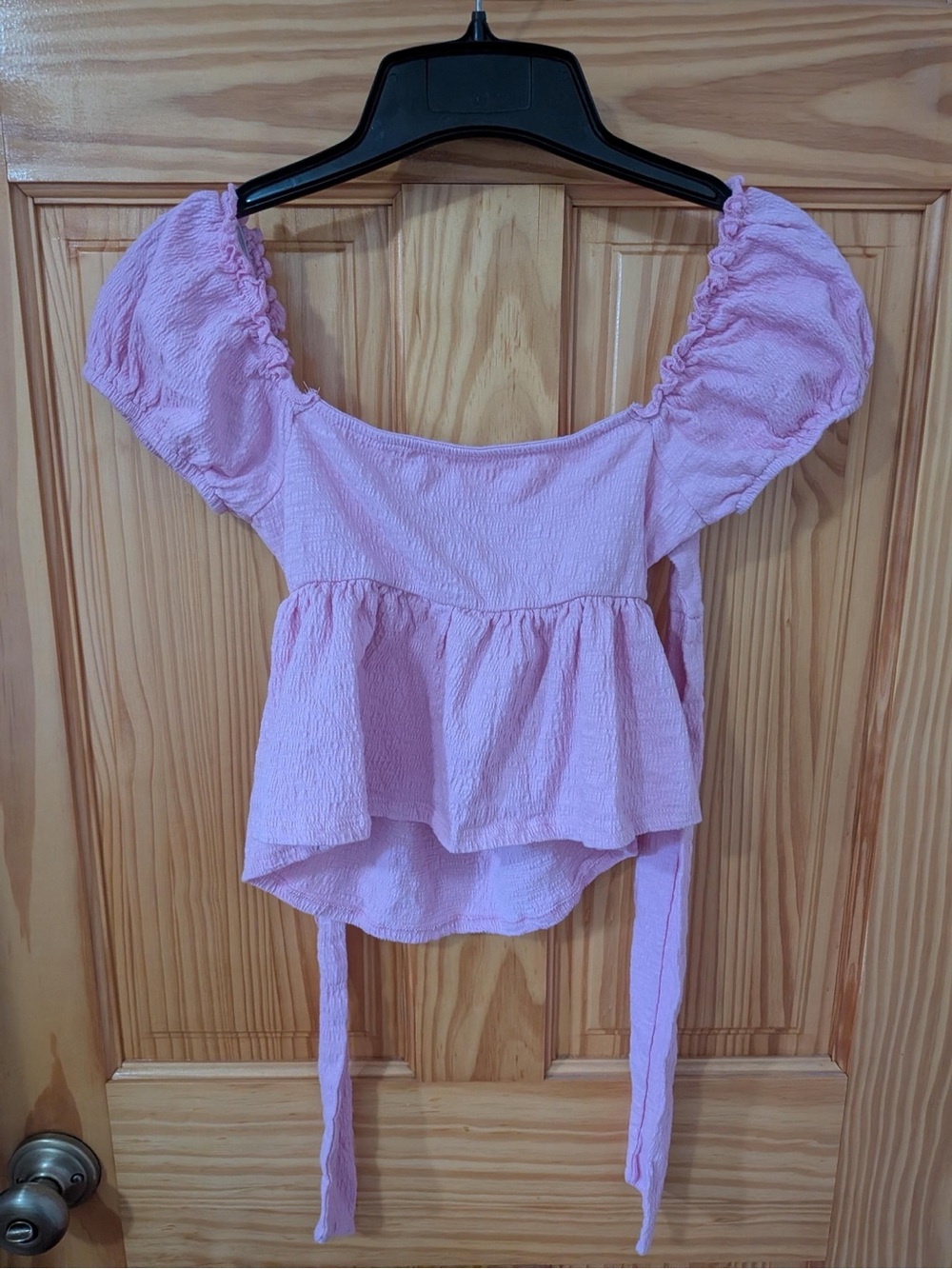 Altar’d State Pink Puff Sleeve Peplum Top Size Small
